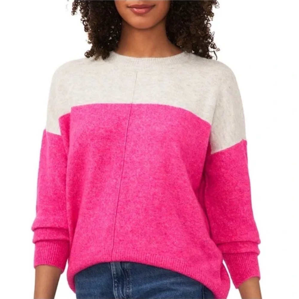 Vince Camuto Color Block Magenta Pink Long Sleeve Soft Sweater - Size S